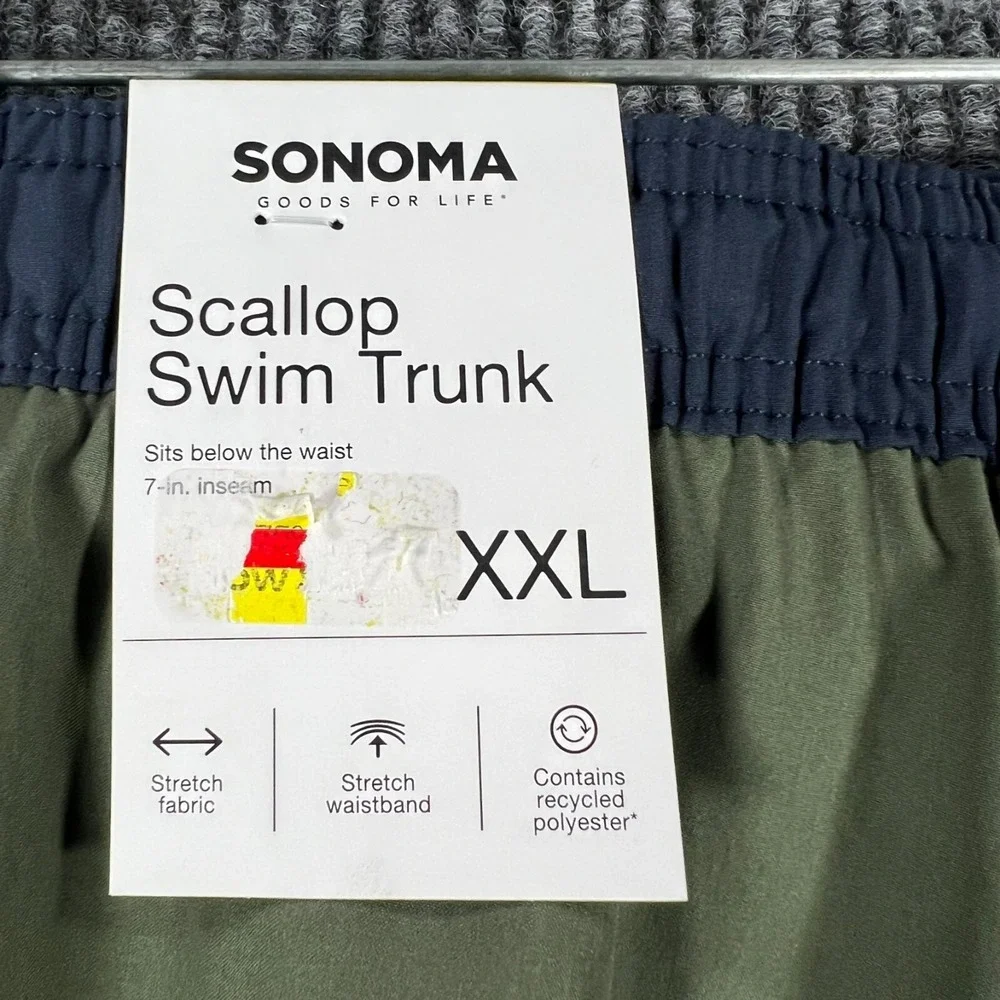Sonoma‎ Mens Swim Trunks Scallop Shorts 2XL XXL Green Lined New NWT 7